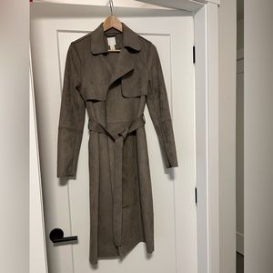 H&M faux suede trench coat in dark grey, size XS for sale.